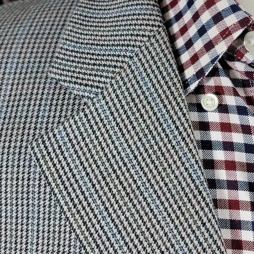 Jones New York Men's Sport Coat Three Button Gray Houndstooth Silk Wool Size 40L